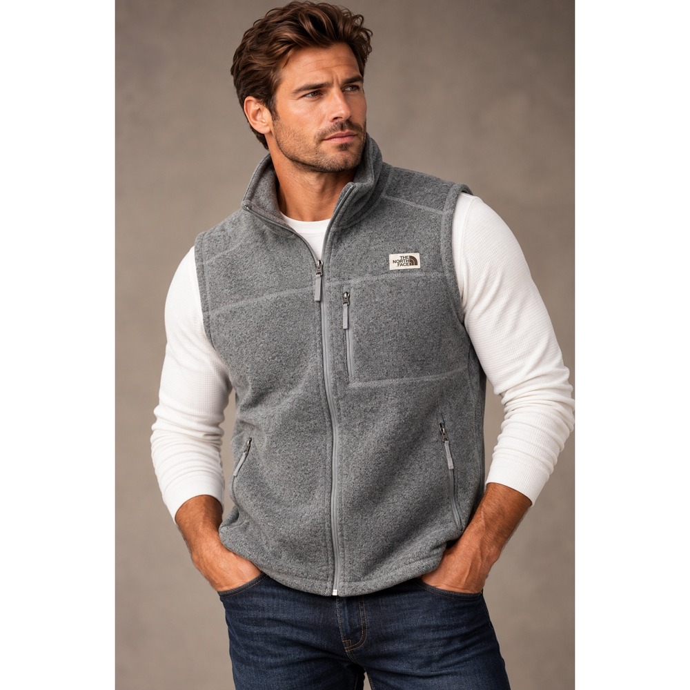 The North Face Gordon Lyons Fleece Vest Mens XL Grey Excellent Full Zip Outdoor